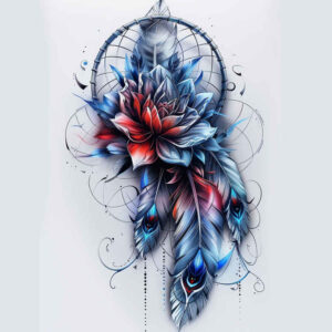 dreamcatcher-web – tattoo design ideas free ai generated – realism-transparent-layer – for-scapula – Gallery: dreamcatchers-inkby-ai