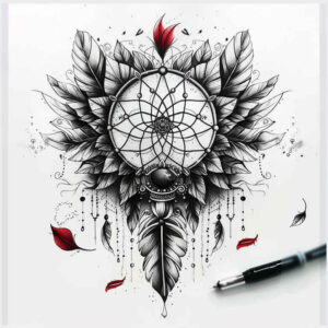 dreamcatcher-with-beads-and-feathers – tattoo design ideas free ai generated – neotraditional-bold-highlights – for-upper-arm – Gallery: dreamcatchers-inkby-ai
