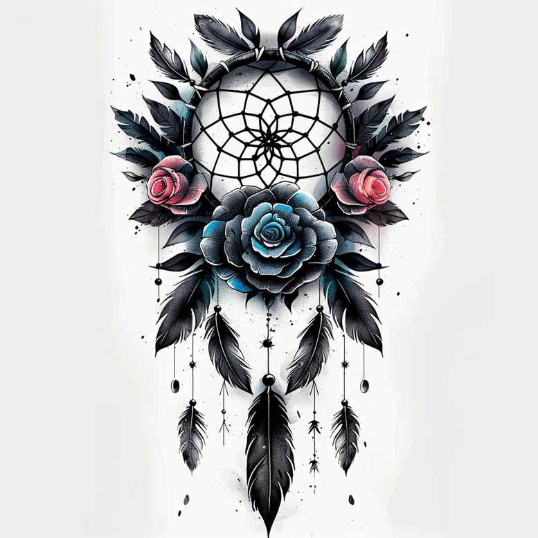 dreamcatcher-with-beads-and-feathers – tattoo design ideas free ai generated – surrealism-unearthly – for-upper-shoulder – Gallery: dreamcatchers-inkby-ai