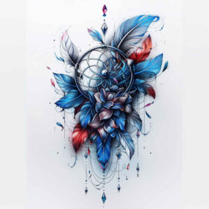 dreamcatcher-with-beads-and-feathers – tattoo design ideas free ai generated – surrealism-unreal – for-back-shoulder – Gallery: dreamcatchers-inkby-ai
