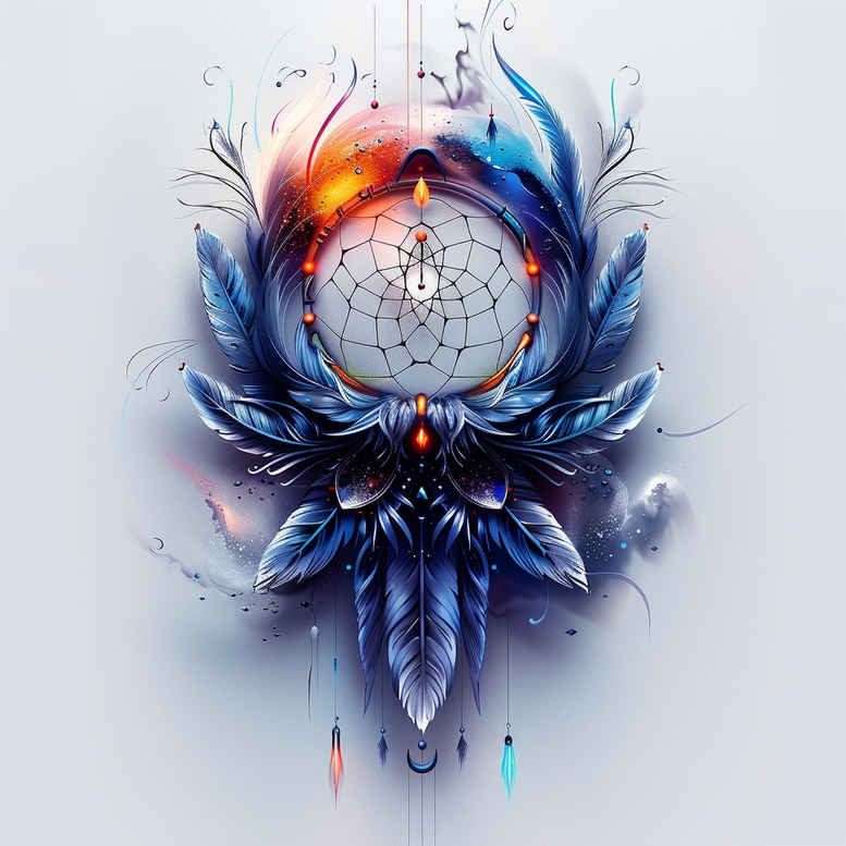 dreamcatcher-with-beads – tattoo design ideas free ai generated – neotraditional-artful-color – for-calf – Gallery: dreamcatchers-inkby-ai