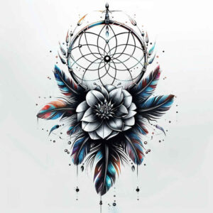 dreamcatcher-with-beads – tattoo design ideas free ai generated – neotraditional-enhanced-color – for-toe – Gallery: dreamcatchers-inkby-ai