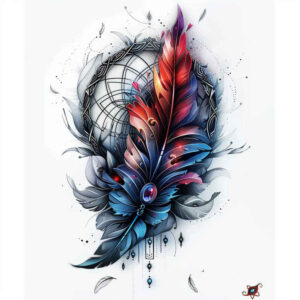 dreamcatcher-with-beads – tattoo design ideas free ai generated – neotraditional-gradient-fills – for-inner-arm – Gallery: dreamcatchers-inkby-ai