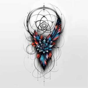 dreamcatcher-with-feathers – tattoo design ideas free ai generated – neotraditional-dynamic-composition – for-lower-chest – Gallery: dreamcatchers-inkby-ai