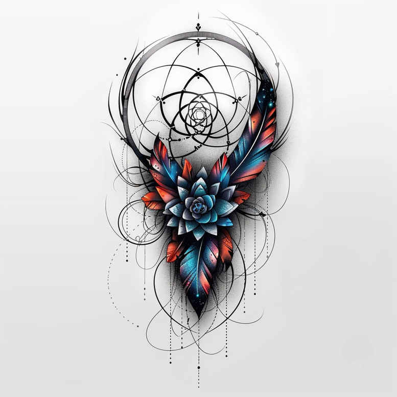 dreamcatcher-with-feathers – tattoo design ideas free ai generated – neotraditional-dynamic-composition – for-lower-chest – Gallery: dreamcatchers-inkby-ai