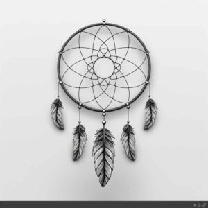 dreamcatcher-with-feathers – tattoo design ideas free ai generated – neotraditional-solid-blacks – for-thigh – Gallery: dreamcatchers-inkby-ai