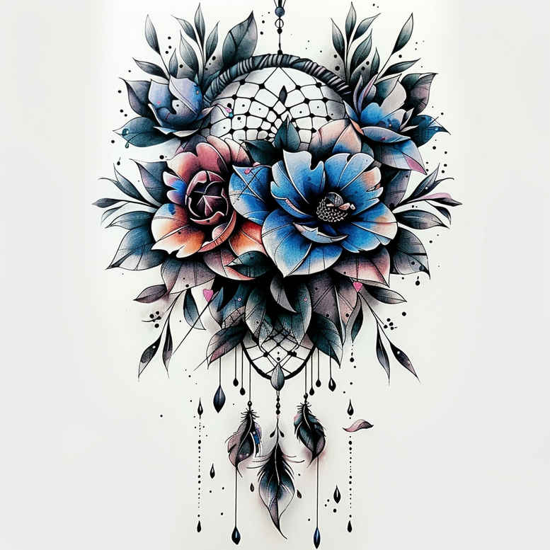 dreamcatcher-with-feathers – tattoo design ideas free ai generated – realism-lifelike – for-neck – Gallery: dreamcatchers-inkby-ai