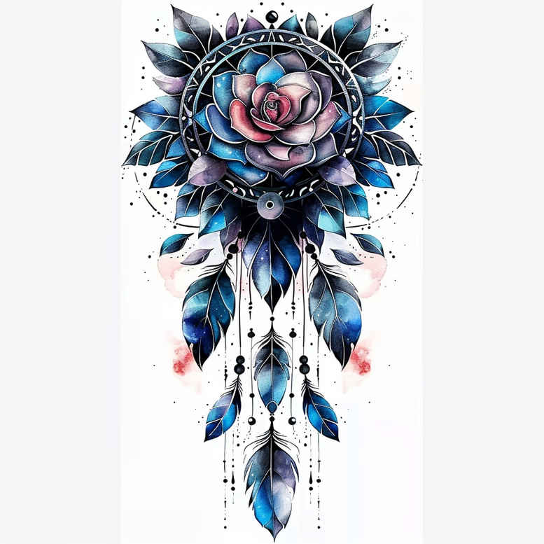 dreamcatcher-with-feathers – tattoo design ideas free ai generated – surrealism-fragmentation – for-lower-back – Gallery: dreamcatchers-inkby-ai