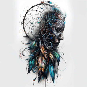 dreamcatcher-with-feathers – tattoo design ideas free ai generated – surrealism-phantasmagoric – for-ribs – Gallery: dreamcatchers-inkby-ai