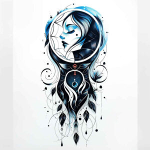 dreamcatcher-with-moon – tattoo design ideas free ai generated – surrealism-transcendent – for-abdomen – Gallery: dreamcatchers-inkby-ai