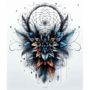 dreamcatcher-with-ribbon – tattoo design ideas free ai generated – neotraditional-bold-color-blocks – for-foot – Gallery: dreamcatchers-inkby-ai