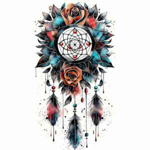 dreamcatcher-with-rope – tattoo design ideas free ai generated – neotraditional-layered-shading – for-shoulder – Gallery: dreamcatchers-inkby-ai