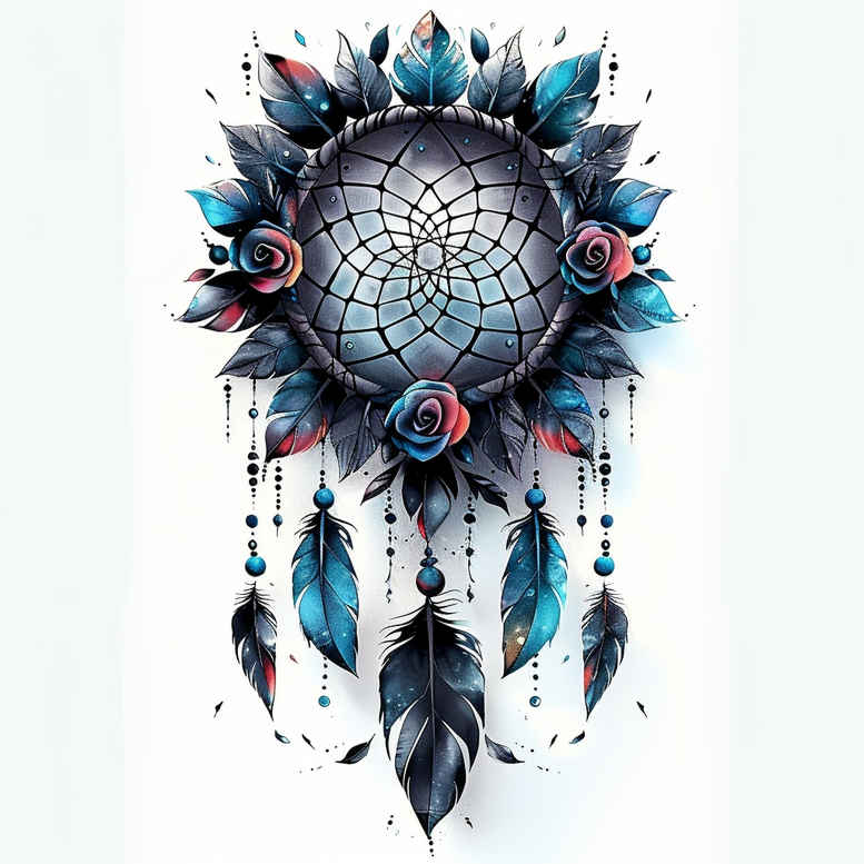 dreamcatcher-with-rope – tattoo design ideas free ai generated – surrealism-phantasmagoria – for-back-of-neck – Gallery: dreamcatchers-inkby-ai
