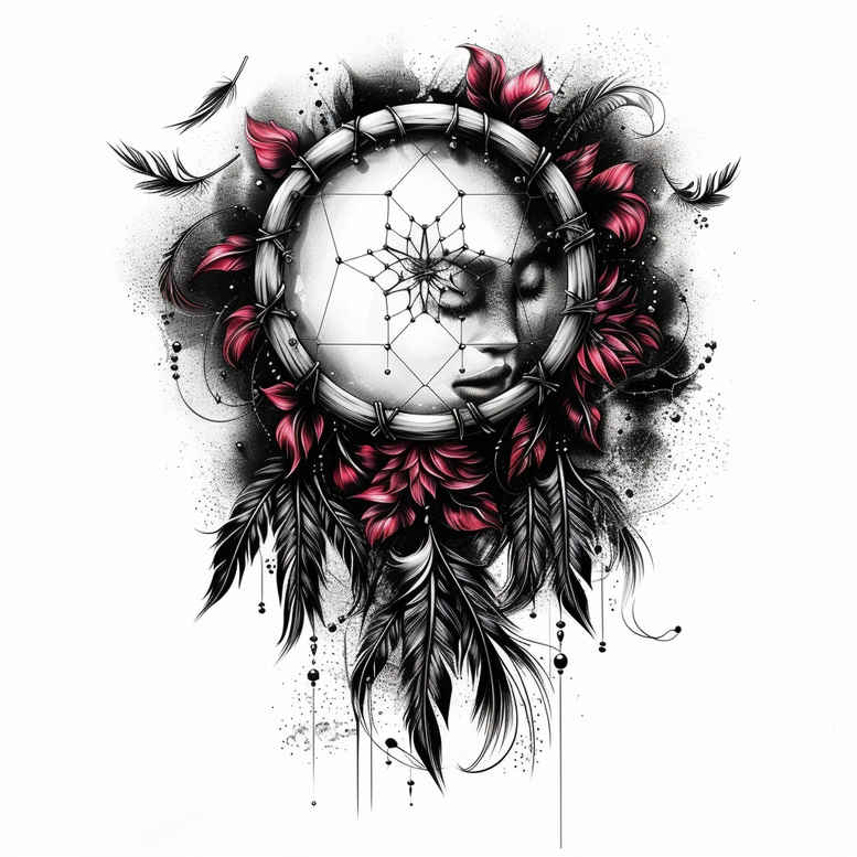 dreamcatcher-with-spiritual-motif – tattoo design ideas free ai generated – neotraditional-artful-color – for-knee – Gallery: dreamcatchers-inkby-ai