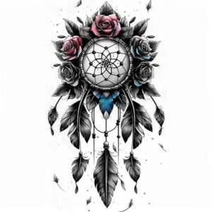 dreamcatcher-with-stars – tattoo design ideas free ai generated – neotraditional-layered-fill – for-shoulder-blade – Gallery: dreamcatchers-inkby-ai