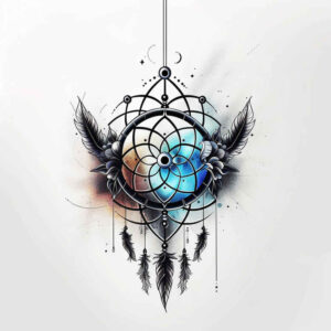dreamcatcher-with-stars – tattoo design ideas free ai generated – neotraditional-layered-fill – for-sternum – Gallery: dreamcatchers-inkby-ai