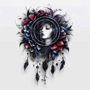 dreamcatcher-with-stars – tattoo design ideas free ai generated – realism-tattoo-reflection – for-stomach – Gallery: dreamcatchers-inkby-ai
