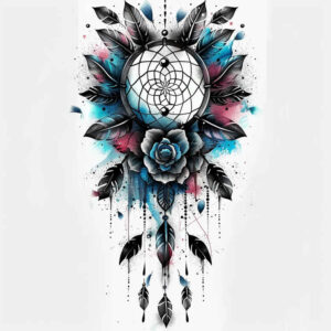 dreamcatcher-with-wave – tattoo design ideas free ai generated – neotraditional-subtle-tone – for-full-back – Gallery: dreamcatchers-inkby-ai