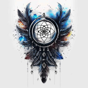 dreamcatcher-with-wave – tattoo design ideas free ai generated – realism-optical-depth – for-lower-chest – Gallery: dreamcatchers-inkby-ai