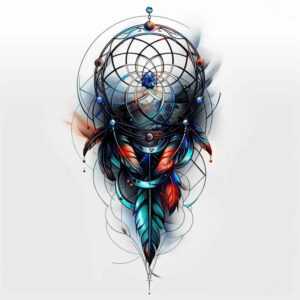 dreamcatcher-with-wave – tattoo design ideas free ai generated – realism-realistic-movement – for-back – Gallery: dreamcatchers-inkby-ai