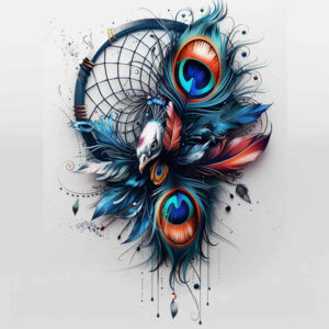 dreamcatcher-with-wave – tattoo design ideas free ai generated – surrealism-hallucinogenic – for-lower-thigh – Gallery: dreamcatchers-inkby-ai