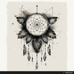 ethereal-dreamcatcher – tattoo design ideas free ai generated – realism-illusion-of-depth – for-calf – Gallery: dreamcatchers-inkby-ai