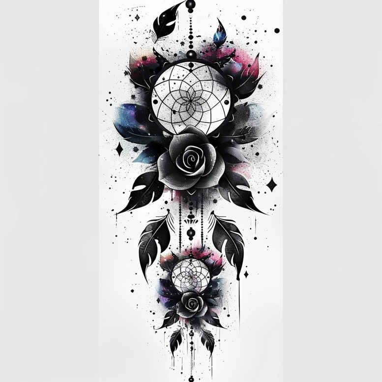 ethereal-dreamcatcher – tattoo design ideas free ai generated – realism-refined-highlights – for-sternum – Gallery: dreamcatchers-inkby-ai
