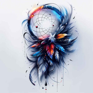 feather-tattoo – tattoo design ideas free ai generated – neotraditional-detailed-linework – for-side – Gallery: dreamcatchers-inkby-ai