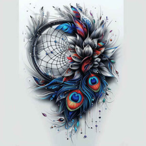 geometric-dreamcatcher – tattoo design ideas free ai generated – surrealism-floating-elements – for-back-shoulder – Gallery: dreamcatchers-inkby-ai