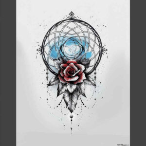 geometric-dreamcatcher – tattoo design ideas free ai generated – surrealism-phantom – for-side-torso – Gallery: dreamcatchers-inkby-ai