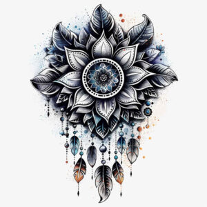 geometric-dreamcatcher – tattoo design ideas free ai generated – surrealism-subconscious-themes – for-scapula – Gallery: dreamcatchers-inkby-ai