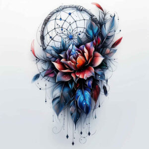 geometric-dreamcatcher-pattern – tattoo design ideas free ai generated – neotraditional-color-blending – for-ankle – Gallery: dreamcatchers-inkby-ai