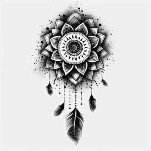 geometric-dreamcatcher-pattern – tattoo design ideas free ai generated – realism-photo-ink – for-outer-arm – Gallery: dreamcatchers-inkby-ai