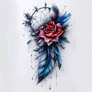 geometric-dreamcatcher-pattern – tattoo design ideas free ai generated – surrealism-vivid-hallucination – for-back-of-neck – Gallery: dreamcatchers-inkby-ai
