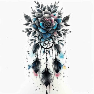 minimalist-dreamcatcher – tattoo design ideas free ai generated – neotraditional-enhanced-color – for-elbow – Gallery: dreamcatchers-inkby-ai