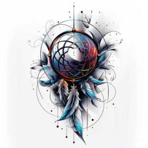minimalist-dreamcatcher-tattoo – tattoo design ideas free ai generated – neotraditional-refined-color-palette – for-thigh – Gallery: dreamcatchers-inkby-ai