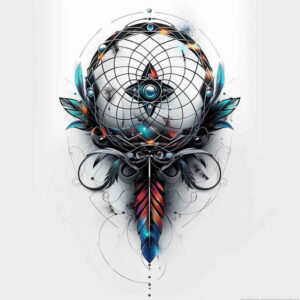 mystical-dreamcatcher – tattoo design ideas free ai generated – neotraditional-accent-shading – for-side – Gallery: dreamcatchers-inkby-ai