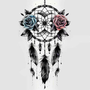 mystical-dreamcatcher – tattoo design ideas free ai generated – neotraditional-layered-color – for-palm – Gallery: dreamcatchers-inkby-ai