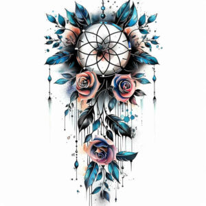 mystical-dreamcatcher – tattoo design ideas free ai generated – neotraditional-rich-shading – for-side – Gallery: dreamcatchers-inkby-ai