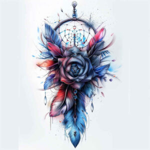 mystical-dreamcatcher – tattoo design ideas free ai generated – realism-dimensional-ink – for-abdomen – Gallery: dreamcatchers-inkby-ai