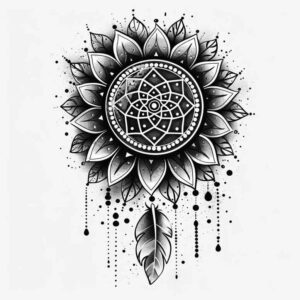 mystical-dreamcatcher – tattoo design ideas free ai generated – realism-refined-lines – for-lower-back – Gallery: dreamcatchers-inkby-ai