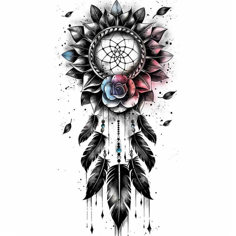 mystical-dreamcatcher – tattoo design ideas free ai generated – realism-tactile-shading – for-upper-arm – Gallery: dreamcatchers-inkby-ai