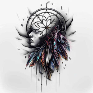 mystical-dreamcatcher – tattoo design ideas free ai generated – surrealism-disorienting – for-upper-arm – Gallery: dreamcatchers-inkby-ai