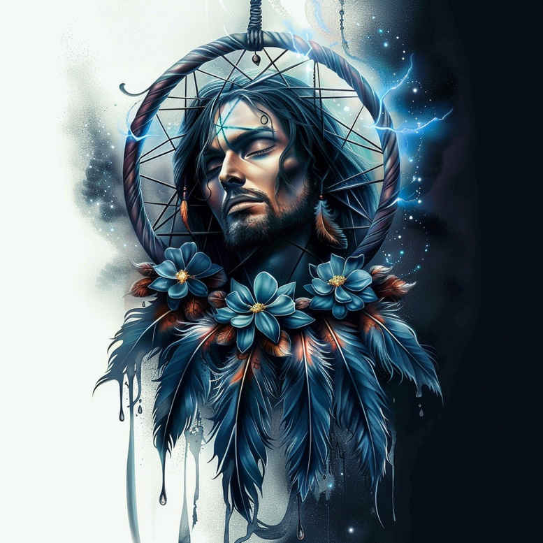 native-american-dreamcatcher – tattoo design ideas free ai generated – realism-inner-glow – for-outer-arm – Gallery: dreamcatchers-inkby-ai