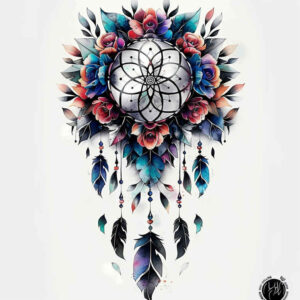 protection-symbol – tattoo design ideas free ai generated – neotraditional-clean-lines – for-hip – Gallery: dreamcatchers-inkby-ai
