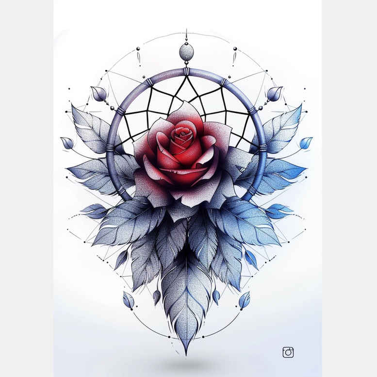 traditional-dreamcatcher – tattoo design ideas free ai generated – neotraditional-bold-highlights – for-calf – Gallery: dreamcatchers-inkby-ai
