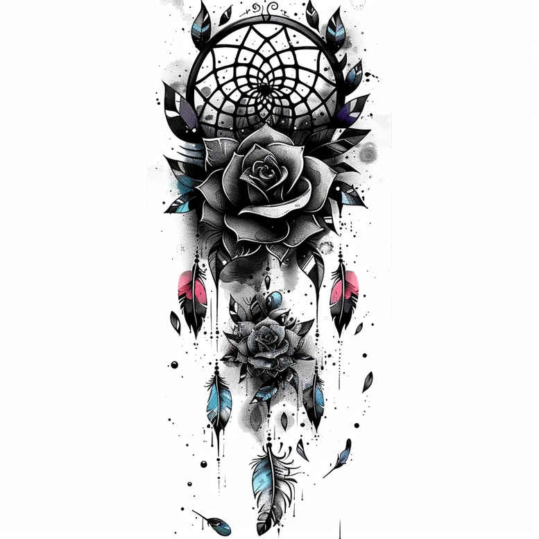 traditional-dreamcatcher – tattoo design ideas free ai generated – neotraditional-bold-highlights – for-outer-arm – Gallery: dreamcatchers-inkby-ai