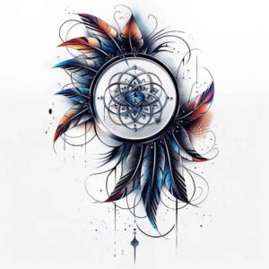 traditional-dreamcatcher – tattoo design ideas free ai generated – neotraditional-detailed-linework – for-shin – Gallery: dreamcatchers-inkby-ai