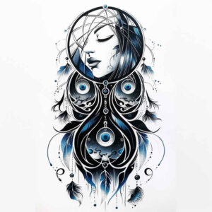 traditional-dreamcatcher – tattoo design ideas free ai generated – surrealism-phantom – for-neck – Gallery: dreamcatchers-inkby-ai