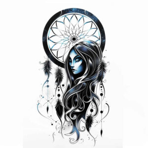 tribal-dreamcatcher – tattoo design ideas free ai generated – realism-real-shadows – for-knee – Gallery: dreamcatchers-inkby-ai